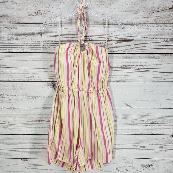 Old Navy New Women's Pink Striped Halter Pockets Romper Size Small - Picture 2 of 13